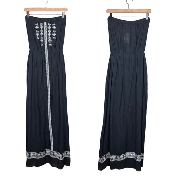 Neiman Marcus NWT Black Knit White Embroidered Strapless Tube Boho Maxi Dress - Picture 7 of 10